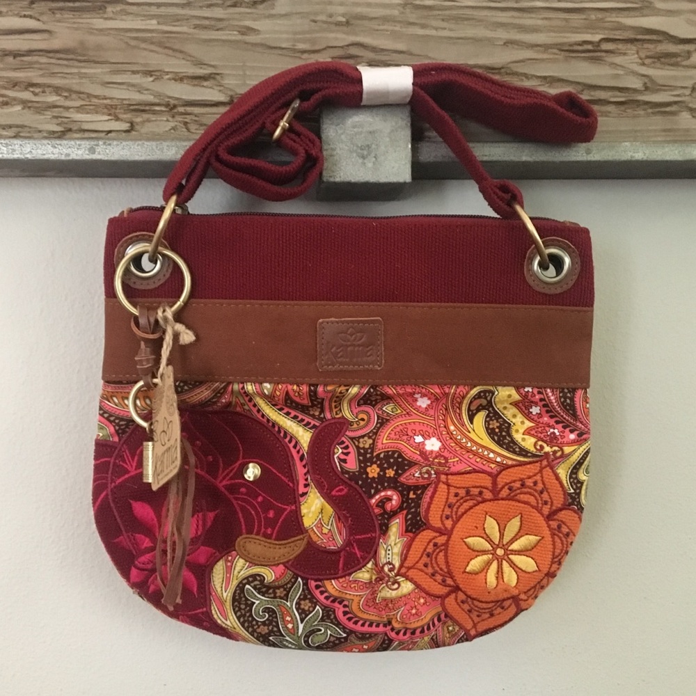 Paisley Floral Print Handbag w/ Elephant Stitching